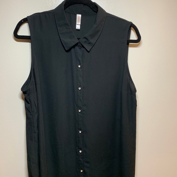Rhinestone button up black tanktop blouse - Picture 1 of 4